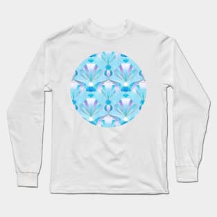 Blue, Purple & Silver Art Deco Pattern Long Sleeve T-Shirt